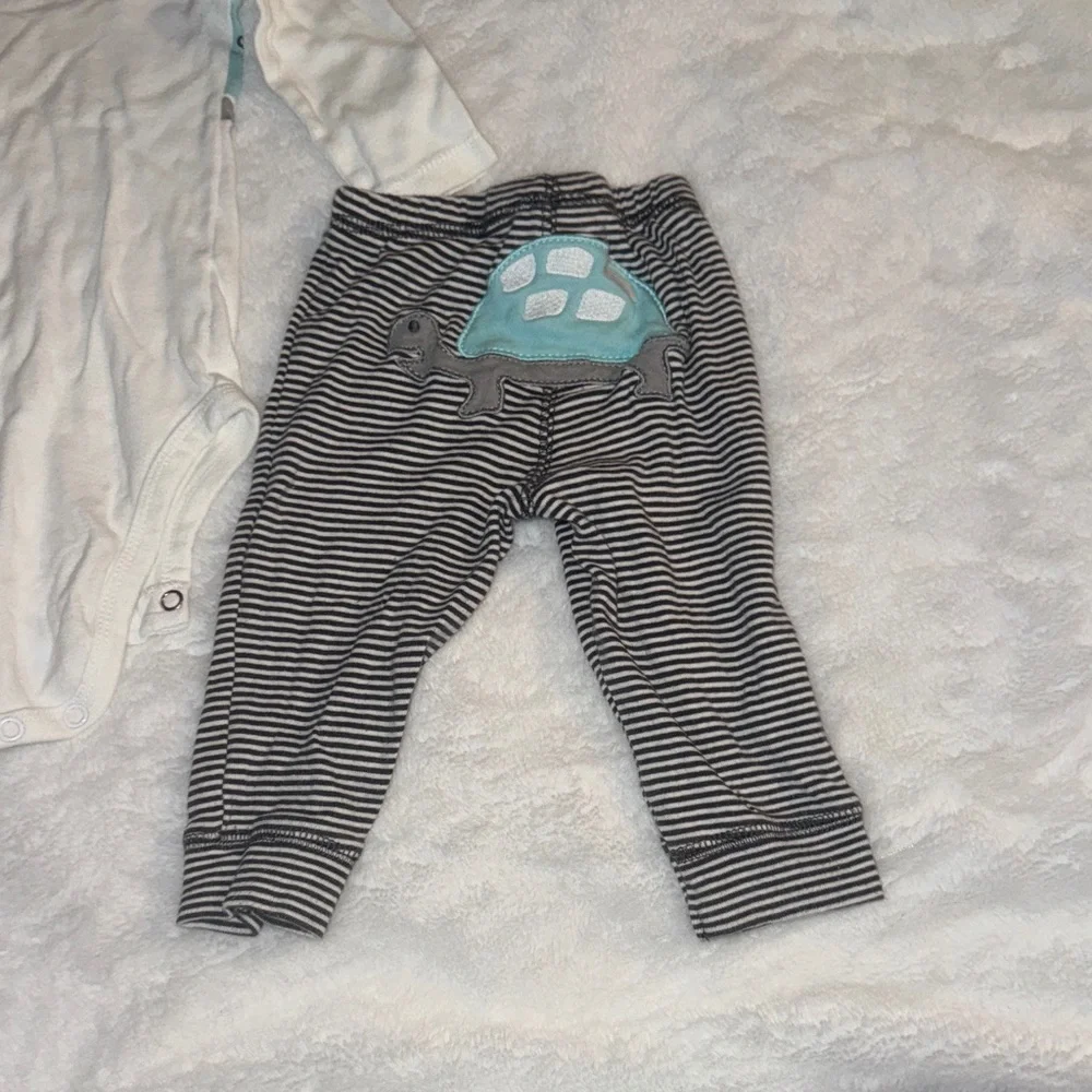 Carter's 6M White Bodysuit with turtle and Striped Pants